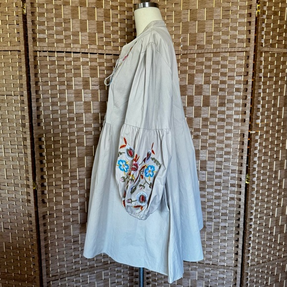 NWOT tan boho mini dress w/ placement embroidery XL - Picture 7 of 10